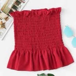 ROMWE Red Smocked Hem Tube top